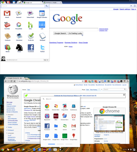 Chrome OS em 2009 e em 2016